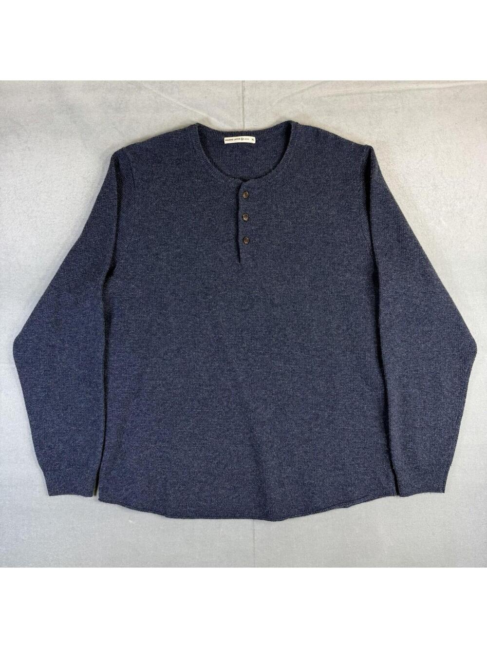 Marine Layer Henley Sweater Men's XL Blue Merino Wool Blend Re-Spun Style 16171